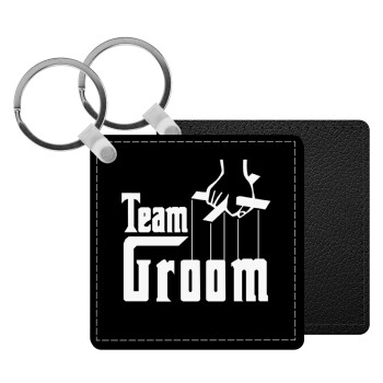 Team Groom, Μπρελόκ Δερματίνη, τετράγωνο ΜΑΥΡΟ (5x5cm)