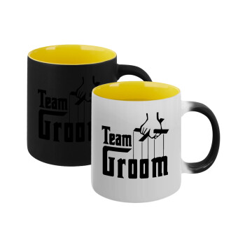 Team Groom, Κούπα Μαγική εσωτερικό κίτρινη, κεραμική 330ml που αλλάζει χρώμα με το ζεστό ρόφημα