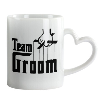 Team Groom, Κούπα καρδιά χερούλι λευκή, κεραμική, 330ml