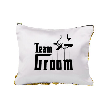 Team Groom, Sequin Gold Pouch Cosmetic Bag