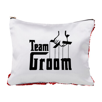 Team Groom, Red sequin cosmetic bag