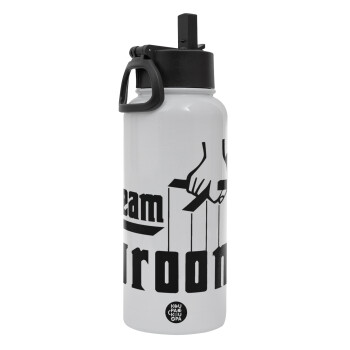 Team Groom, Metal mug thermo White with Straw and Spout Lid (Stainless steel), double wall, 950ml