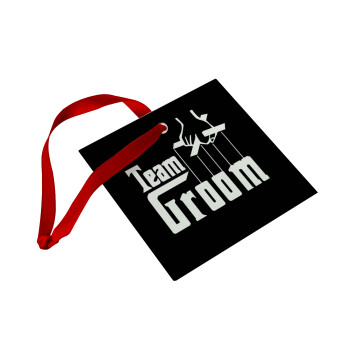 Team Groom, Christmas ornament, glass square ornament 9x9cm