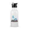 White water bottle with straw, stainless steel 600ml