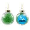 Transparent Christmas tree ball ornament with green filling 8cm