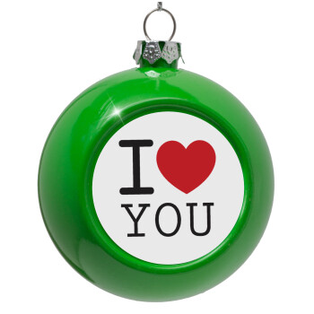 I Love you classic, Green Christmas tree ornament bauble 8cm