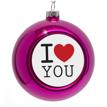 I Love you classic, Purple Christmas tree ornament bauble 8cm