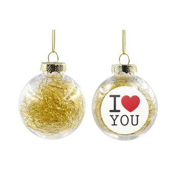 I Love you classic, Transparent Christmas tree ball ornament with gold filling 8cm