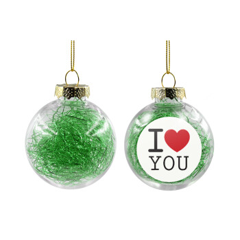 I Love you classic, Χριστουγεννιάτικη μπάλα δένδρου διάφανη με πράσινο γέμισμα 8cm