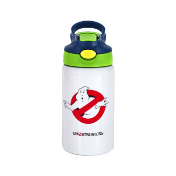 Ghostbusters, Children's hot water bottle, stainless steel, with safety straw, green, blue (350ml)