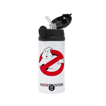 Ghostbusters, Children's hot water bottle, stainless steel, with safety straw, Black (360ml) BPA-FREE