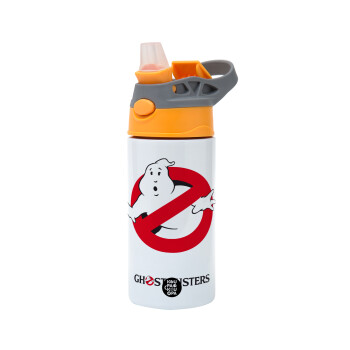 Ghostbusters, Children's hot water bottle, stainless steel, with safety straw, Orange/Grey (360ml) BPA-FREE