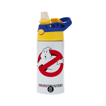 Ghostbusters, Children's hot water bottle, stainless steel, with safety straw, green, blue (360ml) BPA FREE