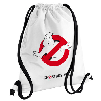 Ghostbusters, Τσάντα πλάτης πουγκί GYMBAG λευκή, με τσέπη (40x48cm) & χονδρά κορδόνια