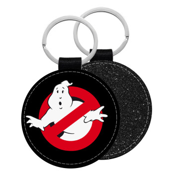 Ghostbusters, Μπρελόκ Δερματίνη, στρογγυλό ΜΑΥΡΟ (5cm)