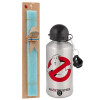 Easter Set, metallic silver aluminum water bottle (500ml) & scented flat Easter candle (30cm) (TURQUOISE)