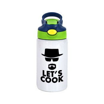 Let's cook, Children's hot water bottle, stainless steel, with safety straw, green, blue (350ml)
