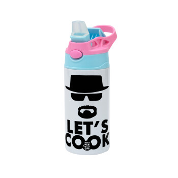 Let's cook, Children's hot water bottle, stainless steel, with safety straw, Pink/BlueCiel (360ml) BPA FREE