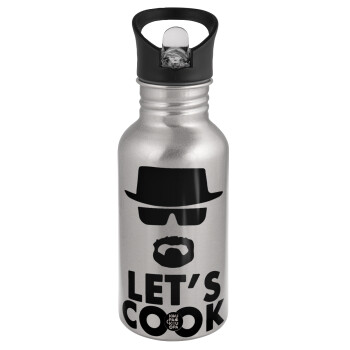 Let's cook, Water bottle Silver with straw, stainless steel 500ml