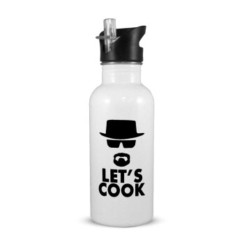 Let's cook, White water bottle with straw, stainless steel 600ml
