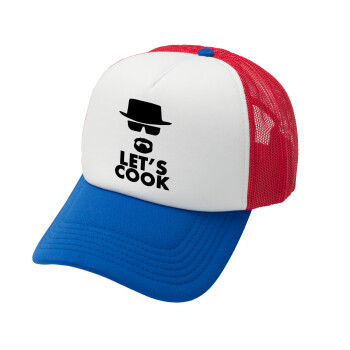 Let's cook, Adult Soft Trucker Hat with Red/Blue/White Mesh (POLYESTER, ADULT, UNISEX, ONE SIZE)