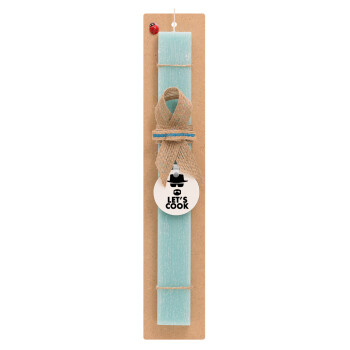 Let's cook, Easter Set, wooden keychain & aromatic flat Easter candle (30cm) (TURQUOISE)