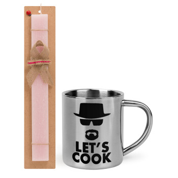 Let's cook, Easter Set, metallic thermal cup (300ml) & aromatic flat Easter candle (30cm) (PINK)