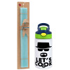 Easter Set, Children's thermal stainless steel bottle with safety straw, green/blue (350ml) & aromatic flat Easter candle (30cm) (TURQUOISE)