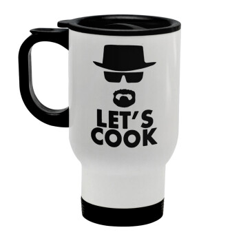 Let's cook, Stainless steel travel mug with lid, double wall white 450ml