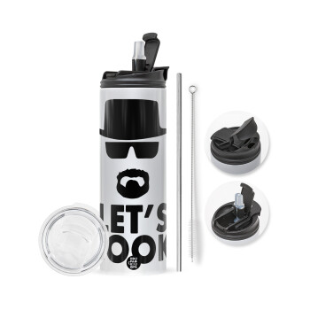 Let's cook, Travel Tumbler θερμό με διπλό καπάκι, μεταλλικό καλαμάκι και βούρτσα καθαρισμού (Ανωξείδωτο 304 Food grade, BPA free, 600ml)