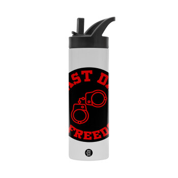 Last day in freedom, Metallic thermos bottle with straw & handle, stainless steel (Stainless steel 304), double-walled, 600ml.