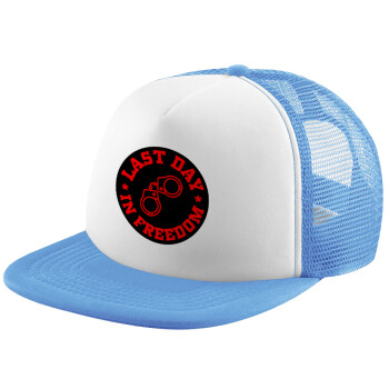 Last day in freedom, Child's Soft Trucker Hat with Blue/White Mesh (POLYESTER, CHILD, ONE SIZE)