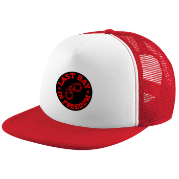 Last day in freedom, Adult Soft Trucker Hat with Red/White Mesh (POLYESTER, ADULT, UNISEX, ONE SIZE)