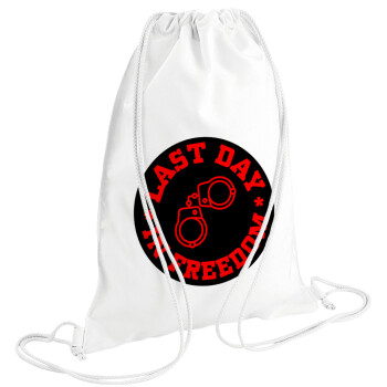 Last day in freedom, Backpack pouch GYMBAG white (28x40cm)