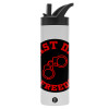 Metallic thermos bottle with straw & handle, stainless steel (Stainless steel 304), double-walled, 600ml.