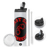 Travel Tumbler 2 Lids, with metal straw & cleaning brush (Stainless steel 304 Food grade, BPA free, 600ml)