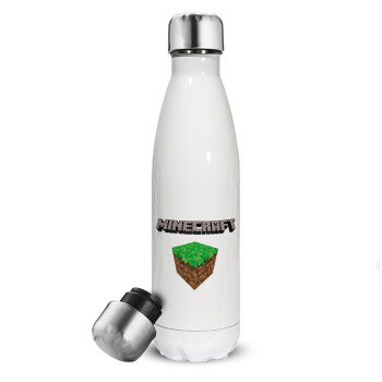 Minecraft dirt, Metal mug thermos White (Stainless steel), double wall, 500ml
