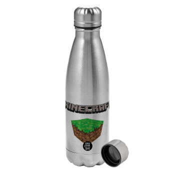 Minecraft dirt, Metallic water bottle, stainless steel, 750ml