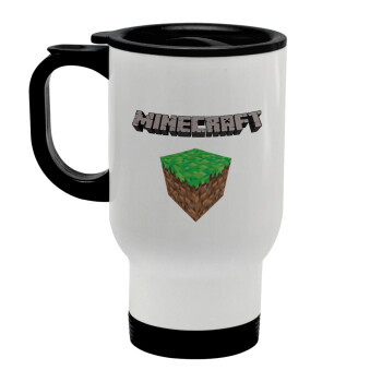 Minecraft dirt, Stainless steel travel mug with lid, double wall white 450ml