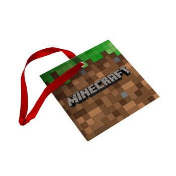 Minecraft dirt, Christmas ornament, glass square ornament 9x9cm