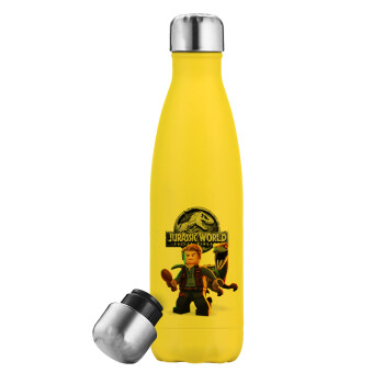 Jurassic world, Yellow Stainless Steel Metallic Thermos, double-walled, 500ml