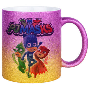 PJ masks, Κούπα Χρυσή/Ροζ Glitter, κεραμική, 330ml