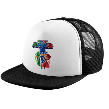 PJ masks, Adult Soft Trucker Hat with Black/White Mesh (POLYESTER, ADULT, UNISEX, ONE SIZE)