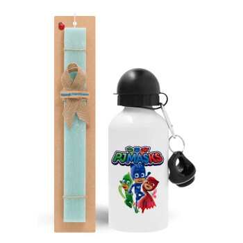 PJ masks, Easter Set, metallic aluminum water bottle (500ml) & scented flat candle (30cm) (TURQUOISE)