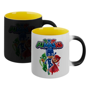 PJ masks, Κούπα Μαγική εσωτερικό κίτρινη, κεραμική 330ml που αλλάζει χρώμα με το ζεστό ρόφημα