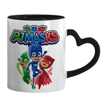 PJ masks, Κούπα καρδιά χερούλι μαύρη, κεραμική, 330ml