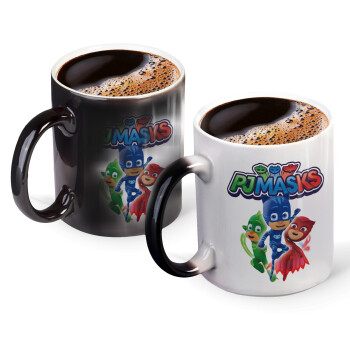 PJ masks, Color changing magic Mug, ceramic, 330ml when adding hot liquid inside, the black colour desappears (1 pcs)