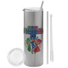 Eco friendly stainless steel Silver tumbler 600ml, with metal straw & cleaning brush