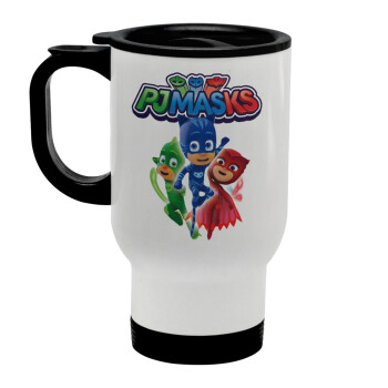 PJ masks, Stainless steel travel mug with lid, double wall white 450ml
