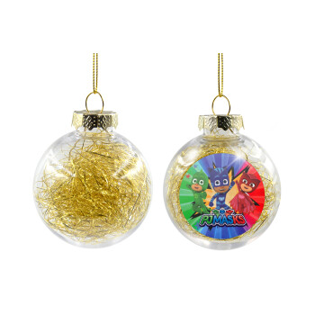 PJ masks, Transparent Christmas tree ball ornament with gold filling 8cm